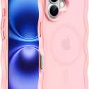 Hualele Magnetic for iPhone 16 Case, Compatible with MagSafe, Military Grade Dropproof Translucent Matte Back Cute Curly Wave Edge Slim Phone Case for iPhone 16, Light Pink