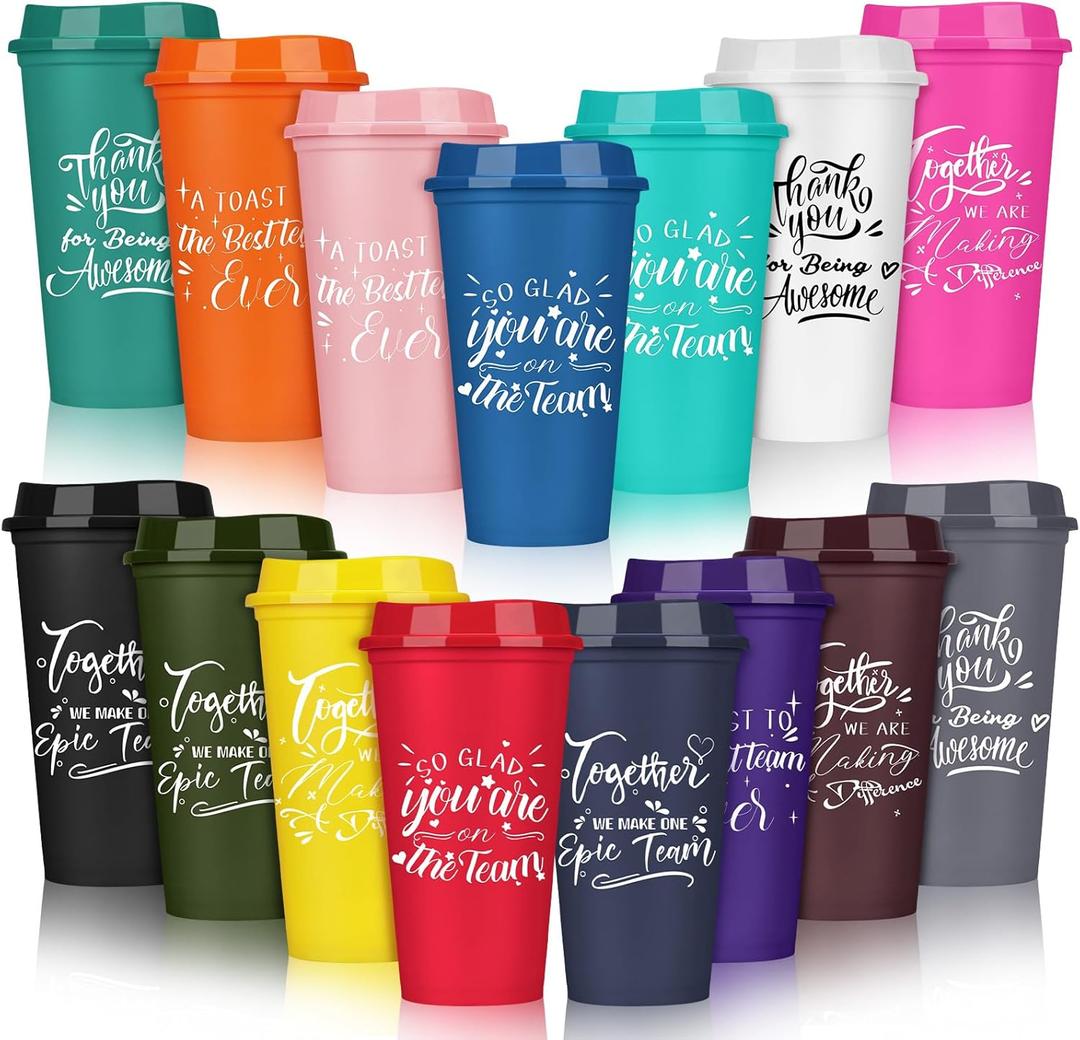 Pickmesh 15 Pcs Employee Appreciation Gifts Bulk 16 oz Administrative Professional Appreciation Plastic Tumbler Inspirational Team Gifts Reusable Coffee Cups for Coworker Teacher (Colorful)