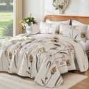WONGS BEDDING Quilt Set King,Cute Floral Bedspread Coverlet Set,3 Pieces Brown Quilts Bed Cover,Lightweight Quilts Summer Flower Bedding Set for All Season(104"x90")