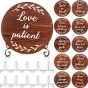 10 Sets Aisle Signs with Holders - 1 Corinthians 13 Round Wooden Signs, 10.8 Inch Love is Patient Kind Rustic Wood Wedding Signage Bible Verses Wall Decor Gift