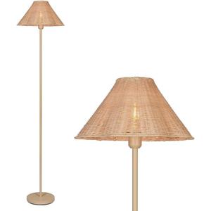 WOXXX Boho Floor Lamp with Wavy Line Rattan Lampshade, Corner Floor Lamp for Bedroom, Living Room, Dimmable Switch
