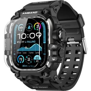 amBand Rugged Case with Band for Apple Watch Ultra 3/2/1 49mm, M3 Military Grade Shockproof Cover, Includes Screen Protector Kit, Tactical Band for Men - Compatible with iWatch Ultra, Matte Black
