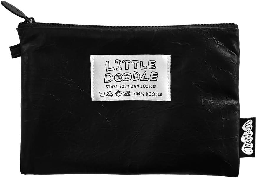 Monolike Little Doodle Flat Pouch, Black - Makeup Bag, Cosmetic Bag, Travel Bag, Toiletry Bag, Organizer, Storage Bag