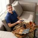 YUHFERA Swivel Table for Recliner Chair with Tilting Top, Adjustable Laptop Side Table for OverCouch & Sofa, Slide Under Tray Tables for Eating & Reading, Armchair Desk (Rustic Brown)