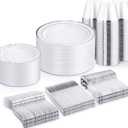 WELLIFE 450 PCS Silver Disposable Dinnerware Set for 75 Guests, Silver Plastic Plates for Party, Including 75 Dinner Salad Plates, Cups, Forks Knives Spoons for Wedding and Party Supplies