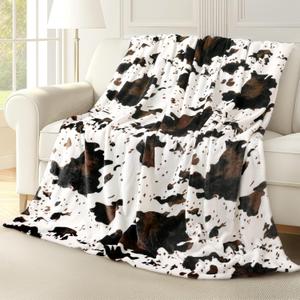 Cow Print Blanket Ultra Soft Fleece Cow Throw Blanket for Couch Bed & Travel, All-Season Cozy Cow Pattern Western Decor Gift Blanket for Women & Girls 5060 Inches Black