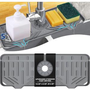 BFONS Silicone Faucet Handle Drip Catcher Drying Tray Mat Dish Soap Sponge Holder Accessories Gadgets for Kitchen Counter Bathroom Kitchen Sink Splash Guard -Grey (Grey(1Pack): 14.25"x5.35")
