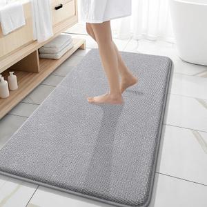 OLANLY Thick Memory Foam Bath Mat Rug 47x20, Extra Soft Absorbent Bathroom Rug, Quick Dry Bath Mats, Non-Slip, Machine Washable Carpet for Bathroom, Tub and Shower, Home Decor Accessories, Grey