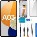 Screen Replacement for Samsung Galaxy A03 LCD Display Touch Digitizer Full Assembly with Frame Side Button Ear Speaker Vibration Motor Glass Repair Tools Kit SM-A035F (A035F A035M)