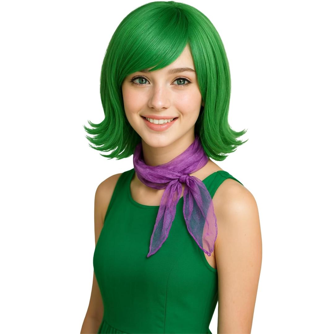 Wiggy Mermaid Short Green Wig and Scarf for Halloween Costume Parties Stage Performances Cosplay