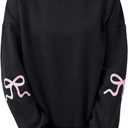 Womens Bow Graphic Hoodie Cute Bow Sweater Oversized Long Sleeve Fleece Sweatshirt Drop Shoulder Pullover Tops Black (Black, S)