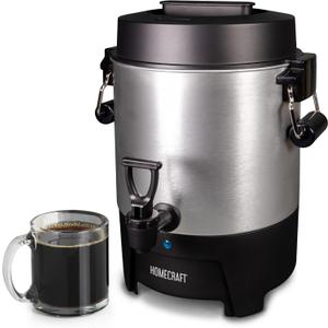 Homecraft 45-Cup Coffee & Hot Beverage Urn - Quick Brewing, Drip-Free Spout, Water Level Markings, Reusable Filter, & Carry Handles - Aluminum