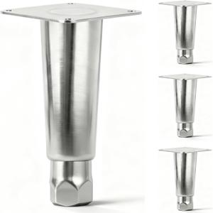 4 Pack 6" Adjustable Leg Heavy-Duty Stainless Steel Table Legs, 1-5/8 O.D. Square Mounting Plate, Equipment Leg for Cabinetry and Equipment, 2,200 lbs. Vertical Load Rating Per Leg