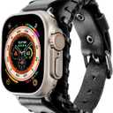 Compatible with Apple Watch Band 49mm 46mm 45mm 44mm 42mm 41mm 40mm 38mm iWatch Ultra Series 10/9/8/7/SE/6/5/4/3/2/1 for Men Women, Leather Handmade Cuff Bracelet Woven Vintage Strap (Black)