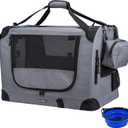 Large Cat Carrier 24"x16.5"x16.5" Portable Dog Crate for Small Medium Dogs Collapsible Traveling Pet Crate with Collapsible Bowl (Grey)