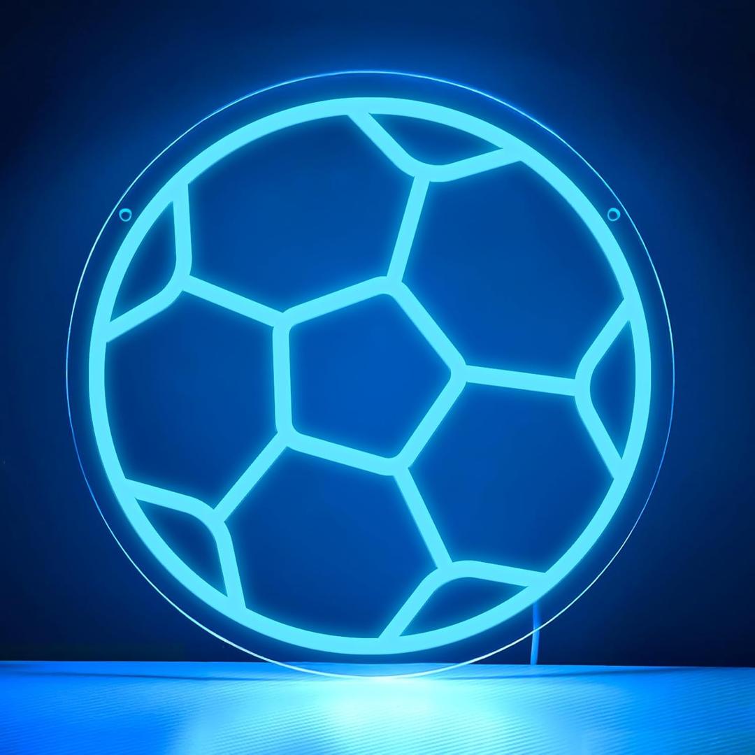 Soccer Neon Sign,Soccer LED Neon Signs for Wall Decor, Dimmable USB-Powered Football Light with ON/OFF Switch for Bedroom, Living Room, Game Room, Club, Kids Holiday Gifts (Ice Blue (Soccer))