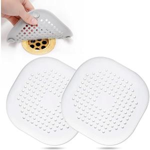 Hair Drain Catcher, Square Drain Cover for Shower Silicone Hair Stopper with Suction Cup,Easy to Install Suit for Bathroom,Bathtub,Kitchen 2 Pack (White)