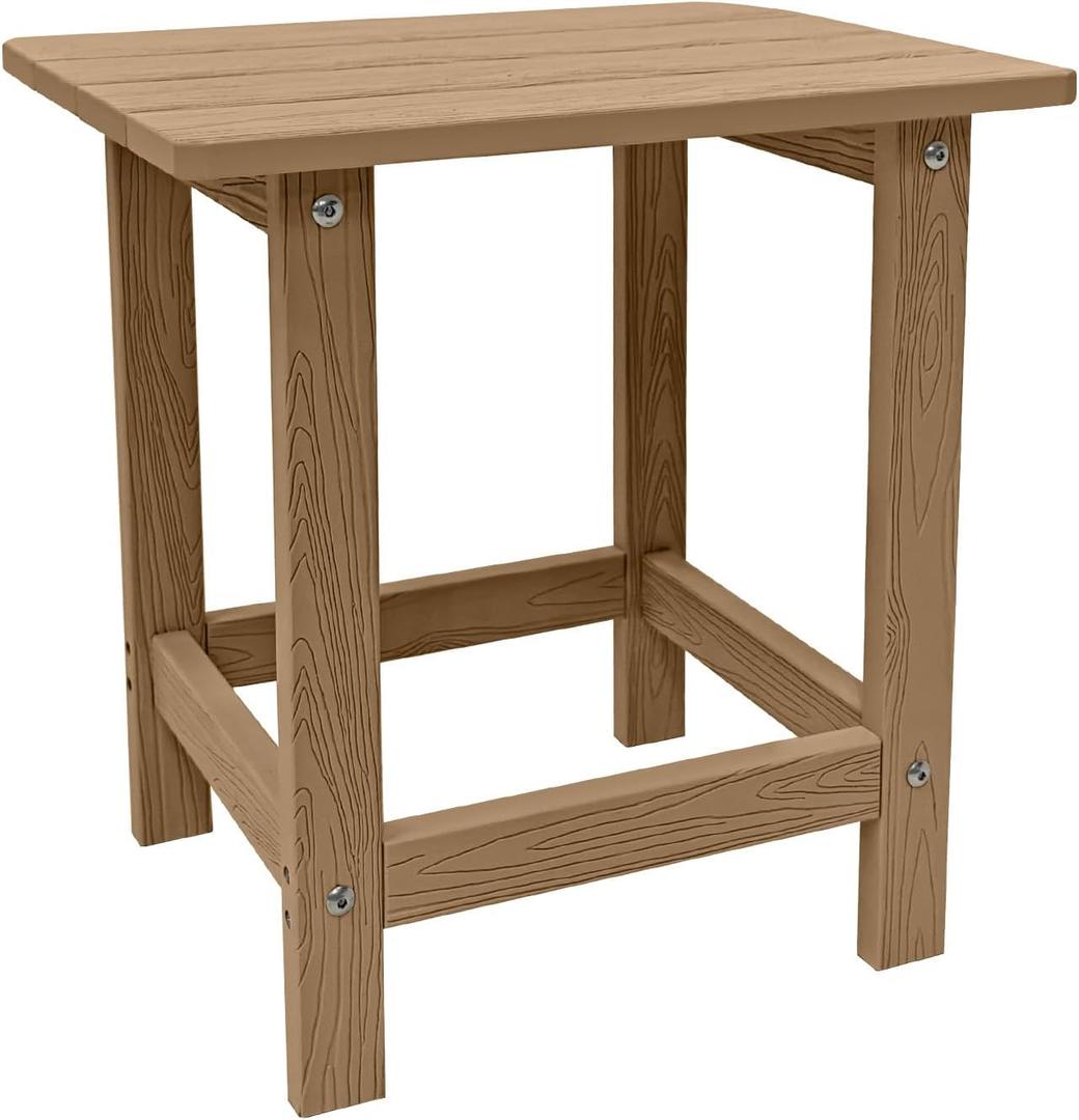 Outdoor Side Table, HDPS Single Adirondack Side Table Weather Resistant, Table for Adirondack Chair, Outside End Table for Patio, Pool, Deck, Porch, Outdoor or Indoor Use, Teak