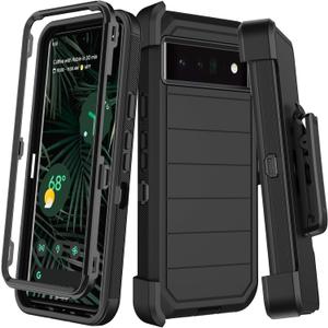 for Google Pixel 6 Pro Case with Belt Clip Holster,2X Screen Protector,Heavy Duty Shockproof Drop Protection Military Grade Full Body Rugged Phone Cover with Kickstand Black