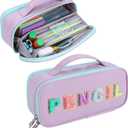 Amersun Large Capacity Pencil Case Pouch for Girl, Student, Women, Teen - Multi-Compartment, High Storage, Marker Pen Stationery Box Bag Organizer Holder for School College Office (Purple)