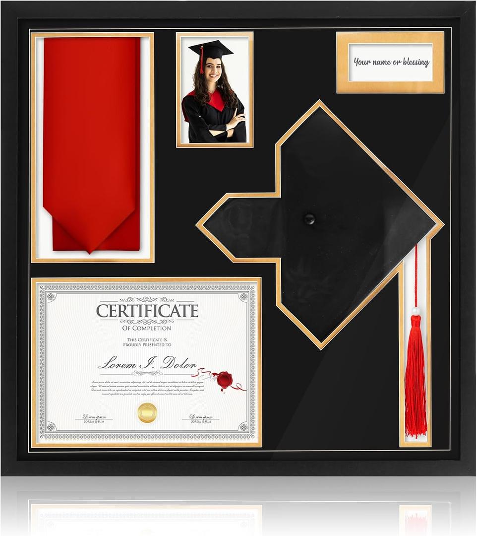 Briwooody 23. 6" x 24" College Diploma Frames with Tassel Holder for 8. 5" x 11" Diploma and 3. 9" x 5. 9" Photo, Graduation Cap Holder Wood Display Case for Class of 2026 Graduation Degree Keepsake