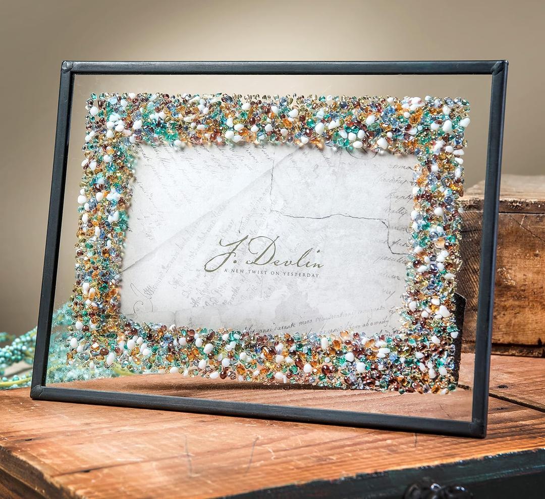4x6 Picture Frame Colorful Fused Stained Glass Tabletop Photo Display Easel Back Pic 456-46HV