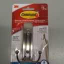 Command Large Double Bathroom Wall Hook, Damage Free Hanging Bath Hook with Adhesive Strip, Double Hook for Hanging Bath Towels, 1 Satin Nickel Colored Wall Hook and 1 Water-Resistant Command Strip