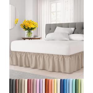 Wrap Around Dust Ruffle Bed Skirt - Wheat - for Queen Size Beds w/ 12 Inch Drop - Easy Fit Elastic Strap - Adjustable Pleated Bedskirt w/Brushed Fabric - Wrinkle Free - for Women, Men, Kids & Teens