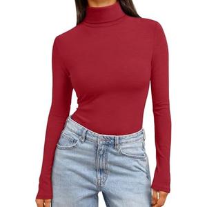 Trendy Queen Women's Turtleneck Long Sleeve Shirts Spring Fashion Basic Thermal Underwear Tops Winter Clothes 2026, Size: Small