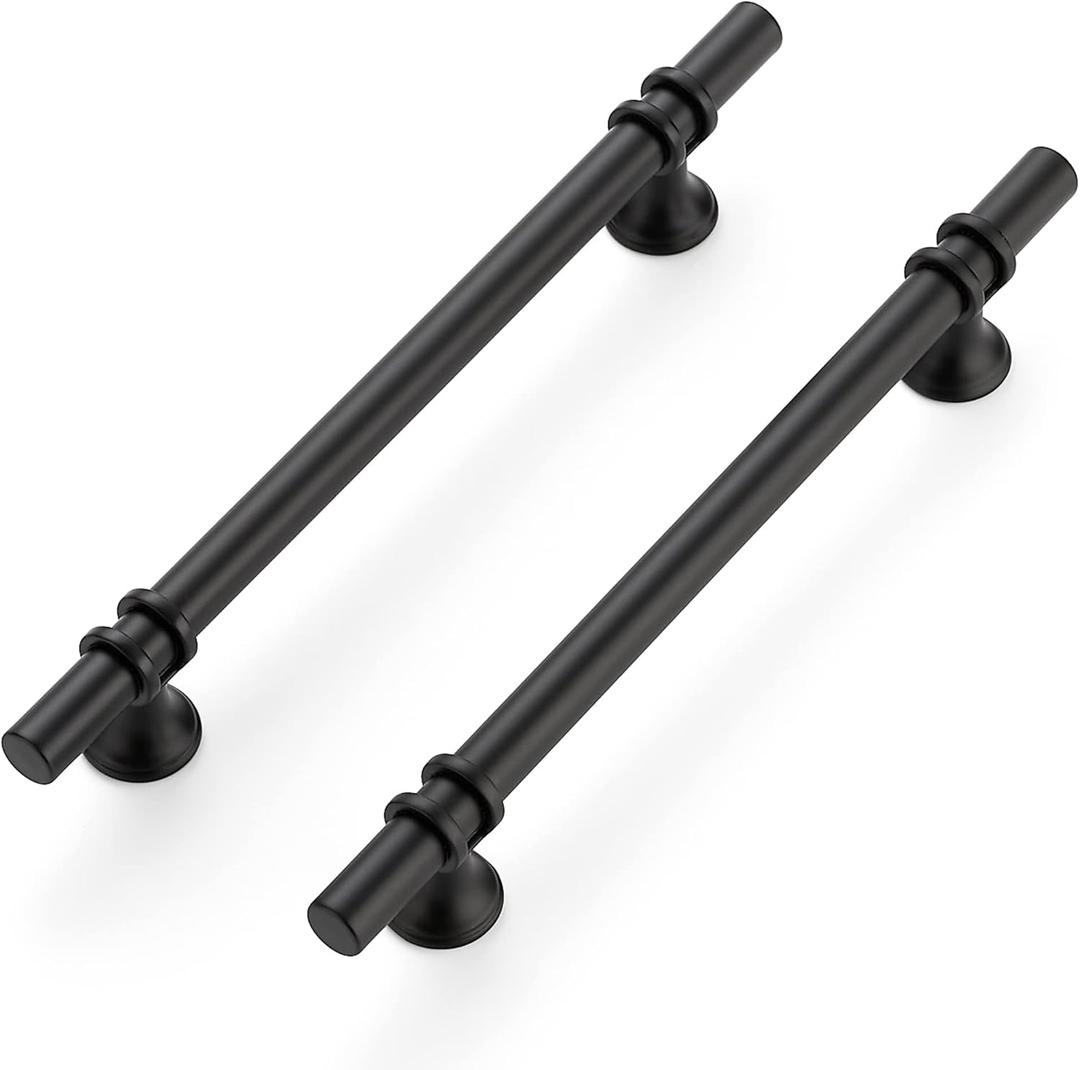 Ravinte 30 Pack 8-13/16 Inch Cabinet Pulls Kitchen Cupboard Handles with Round Base Matte Black Drawer Pulls Cabinet Handles 8-13/16" Length,6-1/4" Hole Center