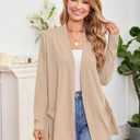 Yekaty Womens Lightweight Cardigans Open Front Long Sleeve Drape Kimono Cardigan Sweaters with Pockets (Beige, XXL)