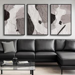 Large Framed Black and White Grey Abstract Wall Art for Living Room, 3 Piece Modern Canvas Prints Paintings Artwork for Walls, Minimalist Abstract Pictures for Hallway, Office Wall Decor 24x36 Inch, 24" W x 36" H x 3Pcs