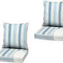 Arden Outdoor Foam Deep Seat Cushion, 2-Pack, 22x24, Premium High-Density Foam, Never Flattens, Weather-Proof for Patio Chair Sofa Couch, French Blue Linen Stripe