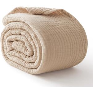 Kozyhvn 100% Cotton Muslin Blanket California King 120" x 90", 6 Layers Breathable and Lightweight Oversized Blankets for Bed, Soft Cooling Gauze Blanket for Adults All Season, Beige