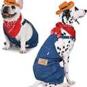 Dog Overalls with Cowboy Hat & Bandana Scarf - Overalls for Dogs Denim Puppy Costume, Adjustable Dog Jeans Outfit for Small Dogs and Cats - Cowboy Costume XXL Around 25 lb Dogs