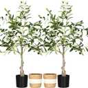 Riceshoot 2 Packs Artificial Olive Tree 3 ft Indoor Faux Olive Tree Tall Fake Silk Plant Potted with Handmade Woven Basket Arbol Artificial for Modern Home Office Living Room Garden Decor