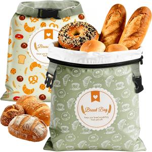 2 Pack Bread Bags for Homemade Bread, 17"13" Reusable Bread Bag for Fresh Keeping with Lining & Zipper, Freezer Safe & BPA Free, Gift Giving (Green & Yellow)