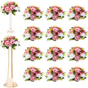 Hotop 12 Pcs Artificial Rose Flower Balls for Centerpieces, Silk Roses Kissing Balls Romantic Faux Floral Arrangements for Engagement Wedding Home Decor (Dusty Pink,Pink,White)