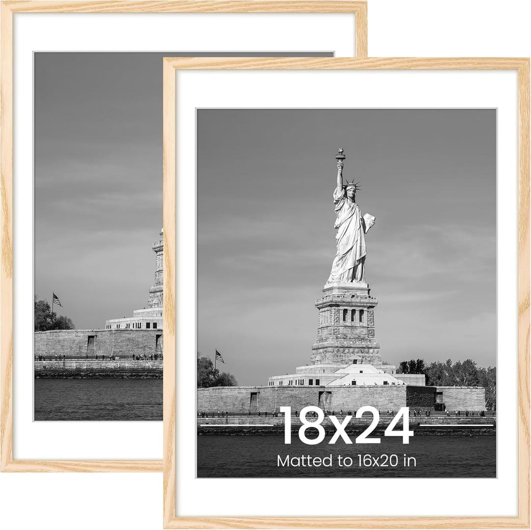 ENJOYBASICS 18x24 Picture Frame, Display Poster 16x20 with Mat or 18 x 24 Without Mat, Wall Gallery Photo Frames, Natural, 2 Pack