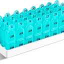 Daviky Monthly Pill Organizer 2 Times a Day, 30 Day Pill Box AM PM with Separate Container, One Month Medicine Case Twice a Day to Hold Vitamins, Supplements and Medication (Cyan)