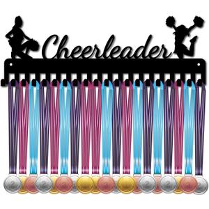 CREATCABIN Cheerleader Medal Holder Display Hanger Rack Sports Metal Wall Mount with 20 Hooks Hang Over 60 Medals Runners Home Badge Running Marathon Gymnastics Black 15.7 x 5.4inch
