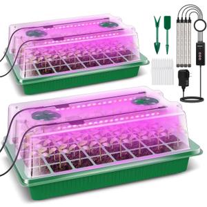 Verdenu Seed Starter Tray with Grow Light, 2 Pack 80 Cells Seed Starter Kit with Humidity Dome, Adjustable Brightness Seed Tray with Smart Timer, 3 Modes, 4 Timing, Germination Kit for Indoor