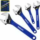 4-piece Adjustable Wrench Set, 6-inch & 8-inch & 10-inch & 12-inch, Wide Jaw Black Oxide Wrench, Metric & SAE Scales, for Home, Garage, Workshop, with Organizer bag