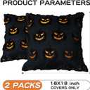 Halloween Evil Pumpkin Throw Pillow Covers 18x18 Set Of 2 Fall Decorations Indoor Soft Plush Faux Wool Cushion Pillowcase Party For Couch Sofa Bed Living Room Holiday Home Decor (Evil Black Pumpkin)