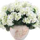 Hananona Artificial Geranium Flowers for Outdoors Geranium Silk Flowers Outdoor UV Resistant Garden Plants Faux Flowers for Home Kitchen Table Centerpieces Decor (12, White)