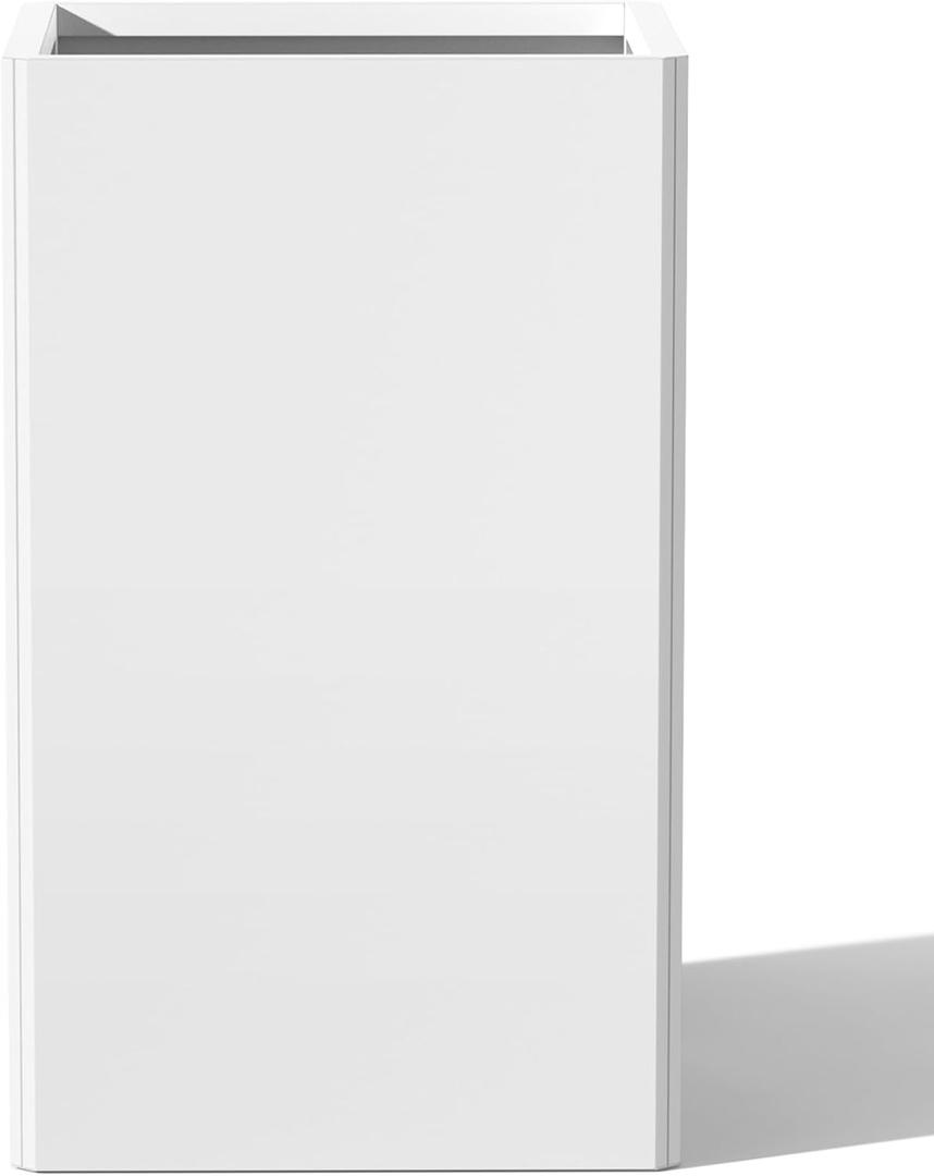 28" Extra Tall White Galvanized Planter, 14x14 Inch Large Metal Planter Box for Indoor & Outdoor Plants, with Drainage Holes & Internal Divider, Heavy Duty Flower Pot for Modern Patio or Garden