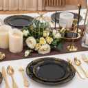 DaYammi 60PCS Black and Gold Plastic Plates, Heavy Duty Black and Gold Disposable Plates Premium 7.5 inch Dessert Cake Salad Appetizer Plate Hard Plastic Plate Disposable for Party Wedding