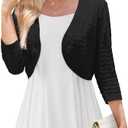 Tralilbee Women's 3/4 Sleeve Cropped Cardigan Knit Bolero Shrug Cardigan Sweater for Women ,Black, L