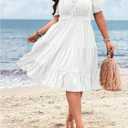 Floerns Women's Plus Size Tie Front Square Neck Puff Sleeve Ruffle Hem Midi Dress (Pink, XS)