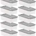 Amazon Basics Plastic Storage Containers with Secure Latching Lids, Stackable Organization Bins, Clear/Grey, 5 Quart, Set of 10